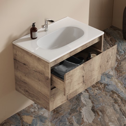 Base sospesa 2 cassetti senza lavabo megan 90 cm sabbia nodato