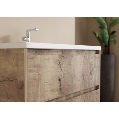 MOBILE BAGNO SOSPESO CON CASSETTI 90 CM SABBIA NODATO COMPLETO DI LAVABO E SPECCHIO