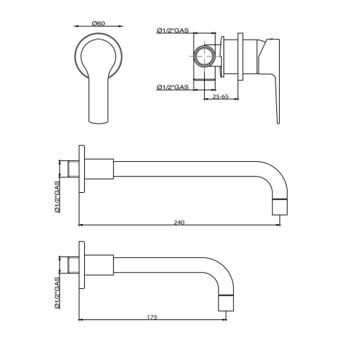 Miscelatore rubinetto lavabo incasso 17.5 cm khuga gaboli