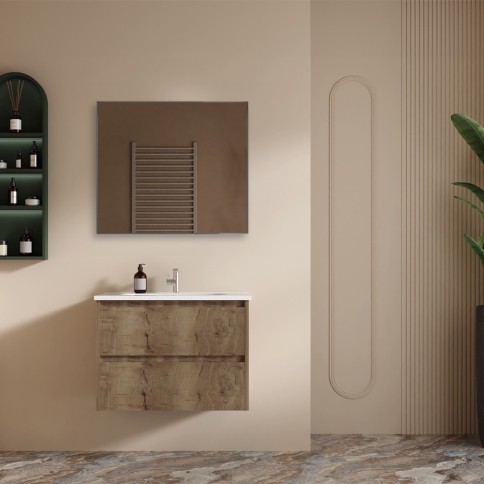 MOBILE BAGNO SOSPESO CON CASSETTI 70 CM TERRA VENATO COMPLETO DI LAVABO E SPECCHIO