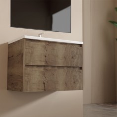 MOBILE BAGNO SOSPESO CON CASSETTI 90 CM TERRA VENATO COMPLETO DI LAVABO E SPECCHIO