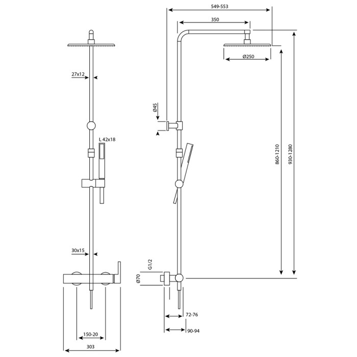 Colonna doccia con miscelatore quadro 35 huber