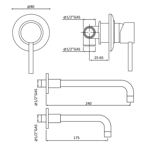 Miscelatore lavabo incasso bocca 240 mm joy gaboli