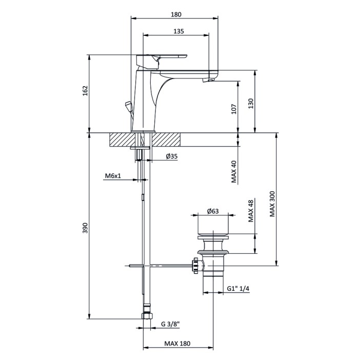 Miscelatore lavabo eleven tiemme canna lunga