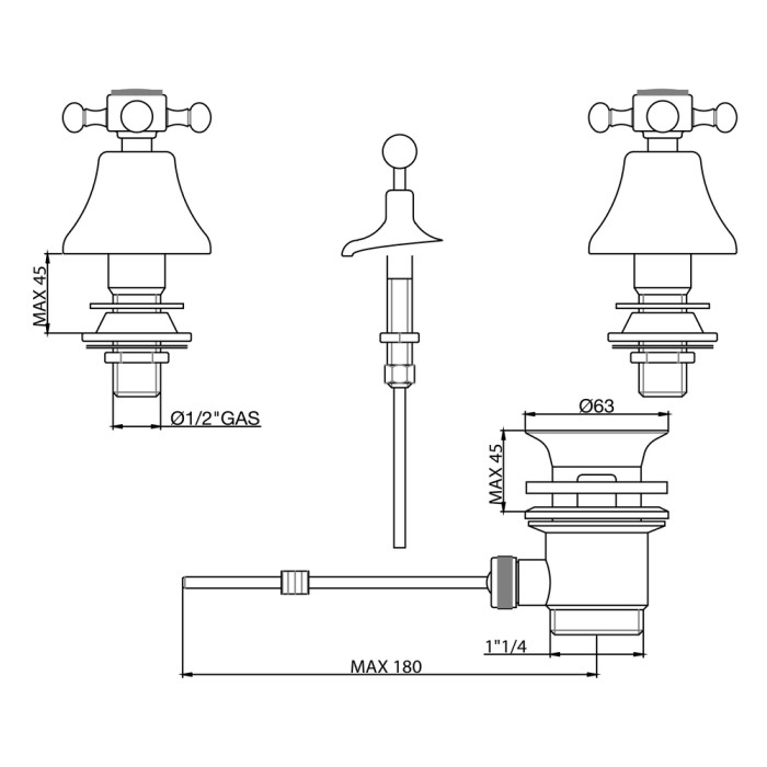 Rubinetto a 3 fori bidet duetto gaboli