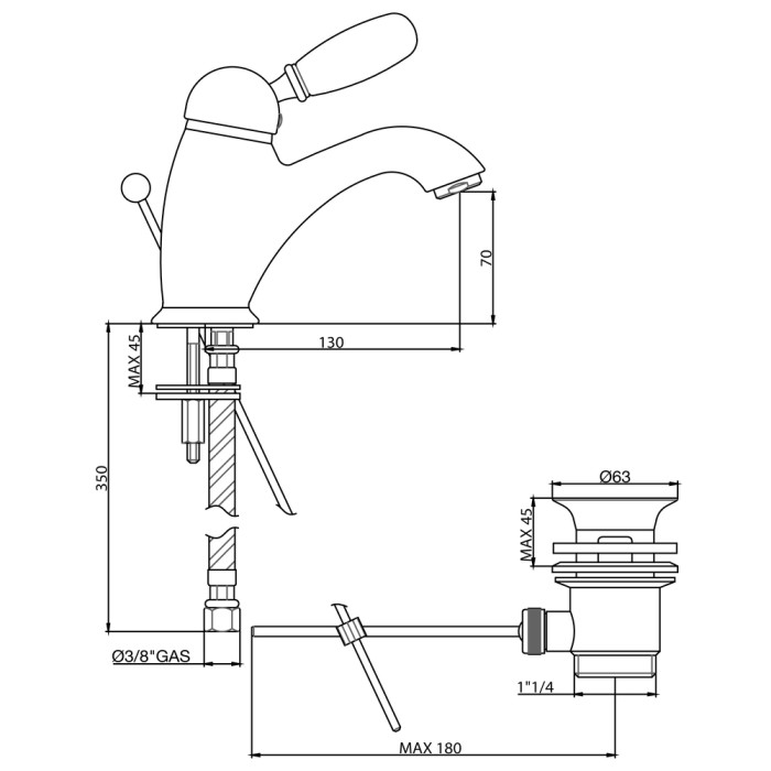 Miscelatore rubinetto lavabo cromato con leva bianca imperial gaboli