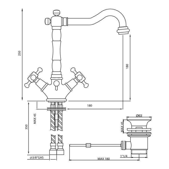 Miscelatore rubinetto lavabo duetto gaboli