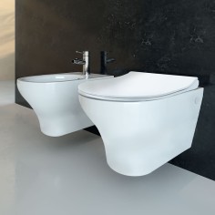 Vaso wc sospeso rimless interasse 18  soli con sedile slim soft close e fissaggi althea