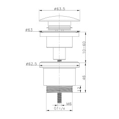 Piletta di scarico per lavabo in ottone cromato con tappo click-clack tondo