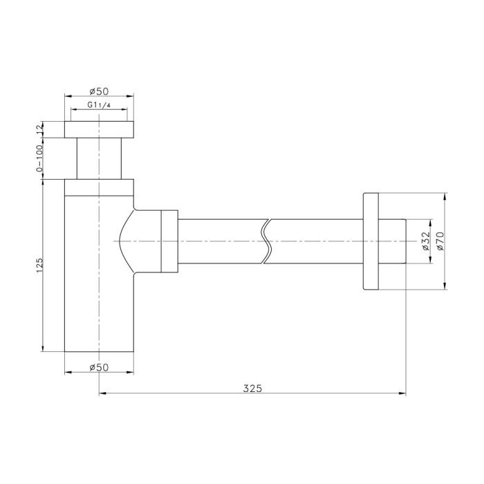 Sifone d'arredo in ottone 1.1/4 canna di fucile tondo