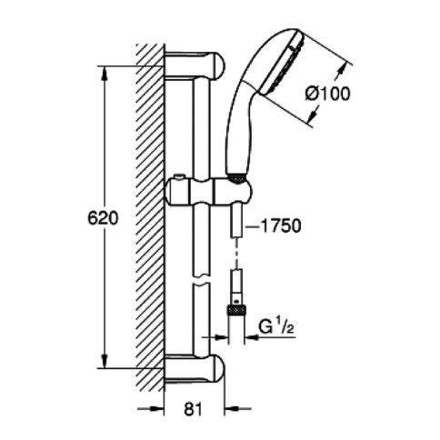 Asta doccia saliscendi 2 getti in metallo cromato tempesta 100 grohe