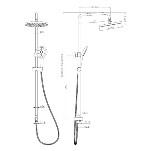 Colonna doccia senza miscelatore push tonda