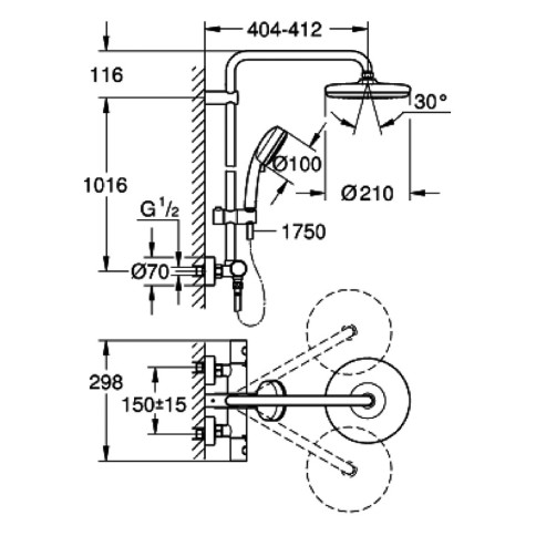 Colonna doccia con miscelatore termostatico tempesta cosmopolitan system 210 grohe