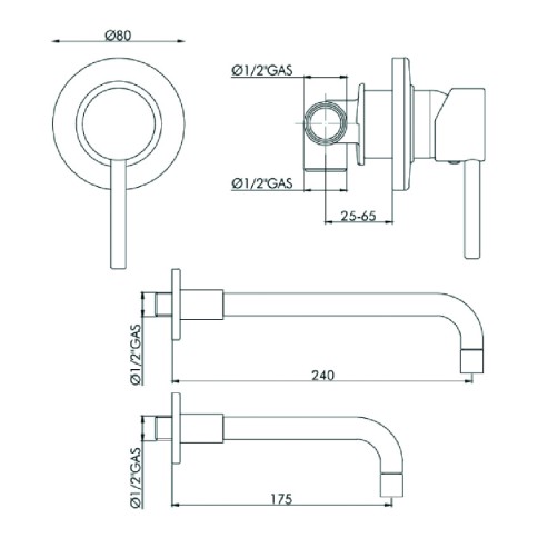 Miscelatore lavabo incasso bocca 240 mm joy gaboli