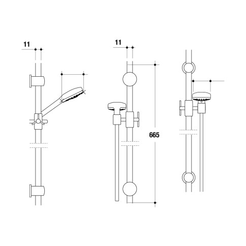 Asta doccia saliscendi 3 getti in ottone cromato ares metaform