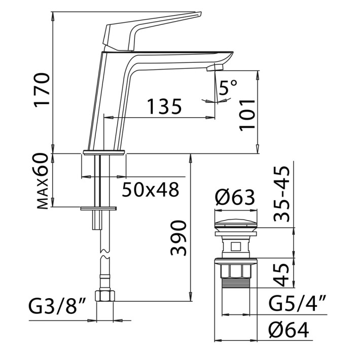 Miscelatore rubinetto lavabo alto spartaco mamoli