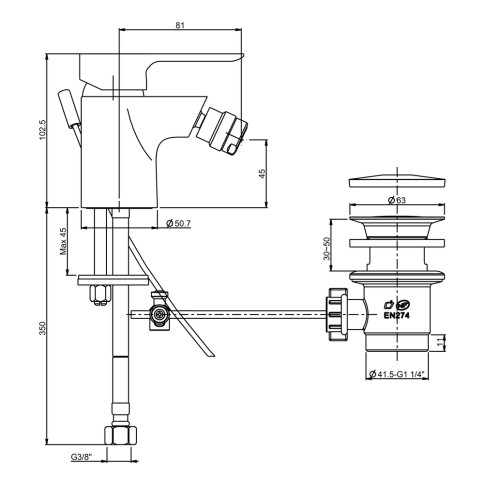 Miscelatore bidet p3 paini