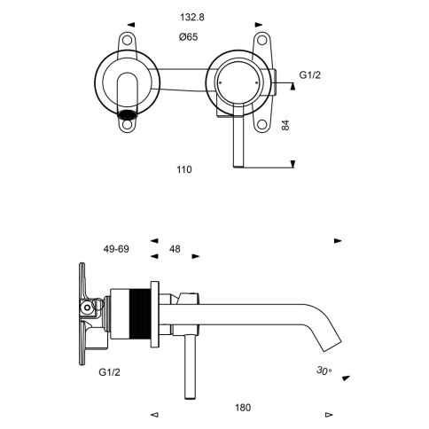 Miscelatore lavabo incasso parte esterna nero opaco ceraline ideal standard