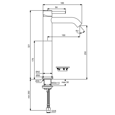 Miscelatore lavabo alto senza scarico nero opaco ceraline ideal standard