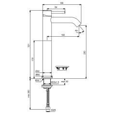 Miscelatore lavabo alto senza scarico nero opaco ceraline ideal standard