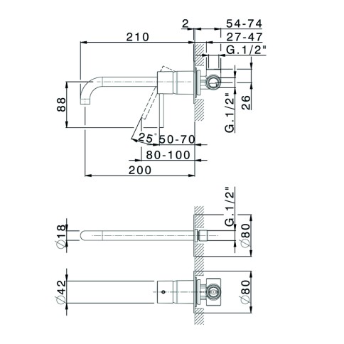 Miscelatore lavabo incasso bocca 250 mm cromato nuova kiruna huber