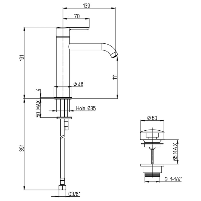 Miscelatore lavabo medio con scarico cromato t3 trenta paini