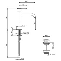 Miscelatore lavabo medio con scarico cromato t3 trenta paini