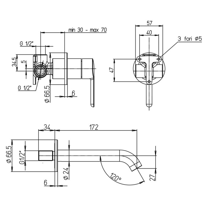 Miscelatore lavabo incasso cromato t3 trenta paini